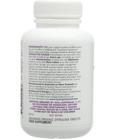 Synergy Natural Organic Spirulina Tablets - 200 Tablets (1 Pack) - Buy Online on GoSupps.com