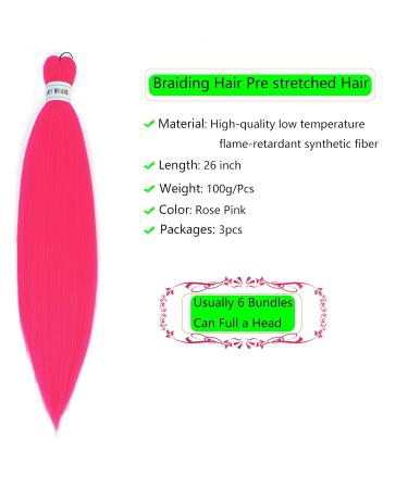 Rose Pink Pre Stretched Braiding Hair Extensions 26inch 3packs - Yaki Texture Crochet Hair Braids - Buy Online on GoSupps.com