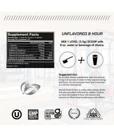 Buy Muscle Feast 8 Hour Energy - All Natural Keto-Friendly Sugar-Free Zero Calorie Unflavored 300g | International Shipping Available - Buy Online on GoSupps.com