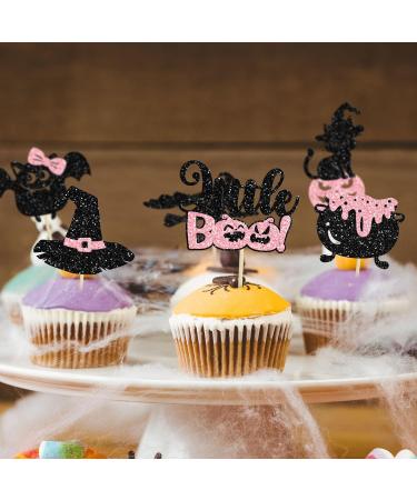 Gyufise 24Pcs Halloween Cupcake Toppers Glitter Pink Ghost Little Boo Bat Witch Cat Pumpkin Cupcake for Halloween Theme Baby Shower Birthday Party Cake Decorations Supplies Pattern 23 - Buy Online on GoSupps.com