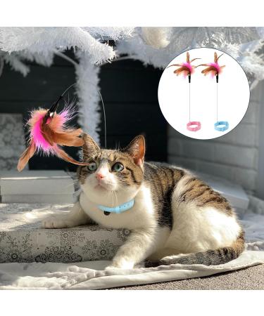 2pcs Cat Collar Toy Silicone Cat Teasing Wand Adjustable Cat Feather Collar Toys with Bell Cat Interactive Teaser Toys for Indoor Cat Playing Training (Pink Blue) - Buy Online on GoSupps.com