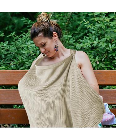 Nursing Apron & Cover | Darryy Muslin Breastfeeding Scarf | Breathable Cotton 75x95 cm Multi-Purpose Khaki Cover for On-the-Go Moms - Buy Online on GoSupps.com