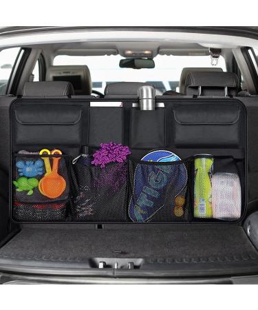 NALITARE Car Organiser Car Boot Organiser Seat Back Protectors Multi-Pocket Children's Travel Storage Durable Foldable Cargo Net Storage for Car Backseat Cover (Black)