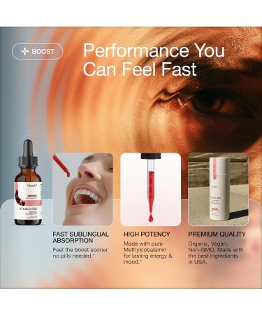 Nursh+ Boost Sublingual Vitamin B12 Liquid Drops Extra Strength 5000 mcg Methylcobalamin for Energy Boost & Daily Wellness Fast Absorbing USDA Certified Organic & Vegan 2 fl oz - Buy Online on GoSupps.com