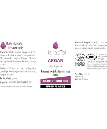 Florabiol - Organic Argan Vegetable Oil - 50 ml - Rich in Vitamin E - Anti-aging Nourishing Healing - 100% Pure and Natural - Made in France - Buy Online on GoSupps.com
