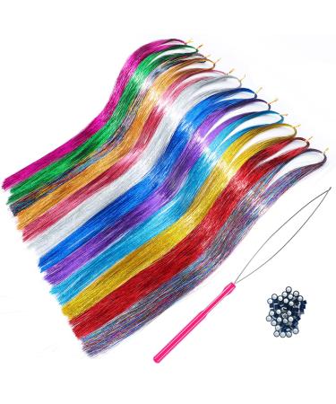 Sparkling Hair Tinsel Kit - 2100 Strands, 47 Inch with Tool, 12 Colors - Perfect for Christmas Decorations - Hair Extensions for Women and Girls - Buy Online on GoSupps.com