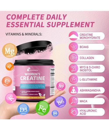 Creatine Collagen for Women Creatine Monohydrate BCAA Myo-Inositol Biotin Hyaluronic Acid Folate L Glutamine Vitamin D3 C B6 Iron Zinc D-Chiro-Maca Digestive Enzyme Probiotic Ashwagandha Magnesium 5g - Buy Online on GoSupps.com