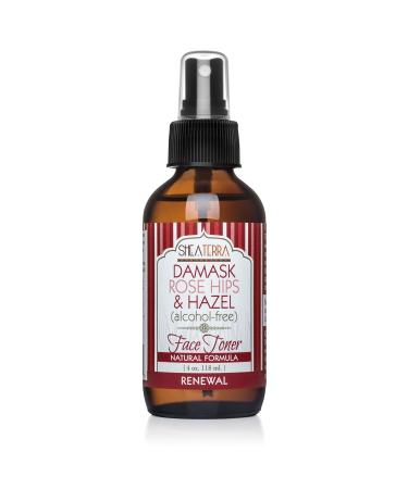 Shea Terra Organics Beauty Water, Toner & Face Mist  Damask Rose Hips & Hazel | Natural Daily Hydrating Toner with Anti-Aging Rose & Witch Hazel to Soothe & Cleanse Inflamed Skin & Fight Acne  4 oz Rose Water Witch Hazel