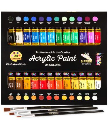 Acrylic Paint Set 24 Colors (0.41 oz 12 ml) Paint Kit For Artists &  Beginners Craft Paints for Paper Canvas Rock Painting Wood Ceramic & Fabric  Vibrant -Non-Toxic including 3 paint brushes