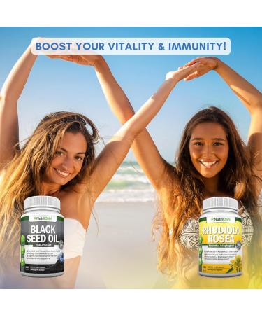 NutriONN Black Seed Oil Softgels & Rhodiola Rosea Capsules - Targeted Vitality and Immunity Boost - Buy Online on GoSupps.com
