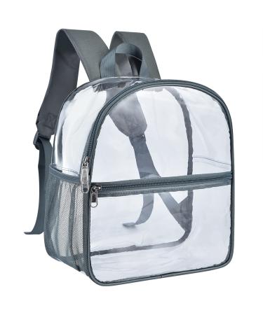 Paxiland Clear Backpack Stadium Approved 12126, Clear Backpack Heavy Duty with Wide Shoulder Straps, Clear Mini Backpack for Concert Sport Events Work Travel School Grey