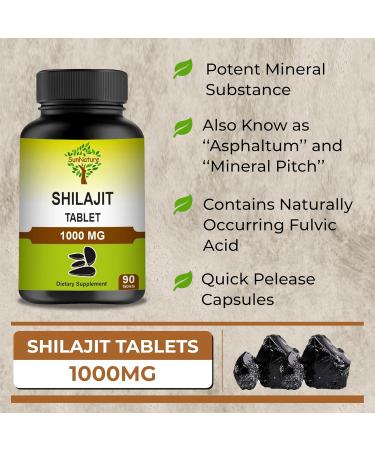 SunNature 1000 mg Shilajit Tablets Pure & Natural Herb Rich in Fulvic Acid & Trace Minerals for Men & Women | Supplement for Energy & Immune System | Chemical & Preservative Free 90 Tablets 45 Days - Buy Online on GoSupps.com