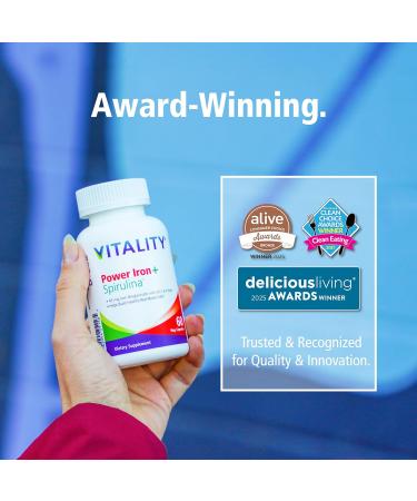 Vitality Power Iron + Spirulina | 45mg Iron | Blood Builder | Iron Deficiency Support | Vegan | All Natural Supplement | Gentle on Stomach | 30 Capsules 30 Count (Pack of 1) - Buy Online on GoSupps.com