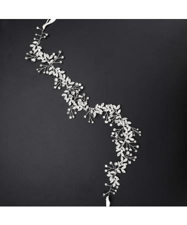 Handmade Crystal Rhinestone Floral Headpiece Wedding Bridal Hair Accessory - Silver Ivory Ribbon - Buy Online on GoSupps.com