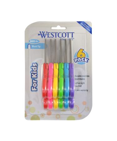 Westcott 16454 Right- and Left-Handed Scissors, Kids' Scissors, Ages 4-8, 5-Inch Blunt Tip, Assorted, 6 Pack