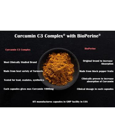 AFI Curcumin C3 Complex with BioPerine 60 Veg caps Joint Health Support antioxidant Turmeric 95% curcuminoids Black Pepper 95% Enhanced Absorption 500mg Women and Men  - Buy Online on GoSupps.com