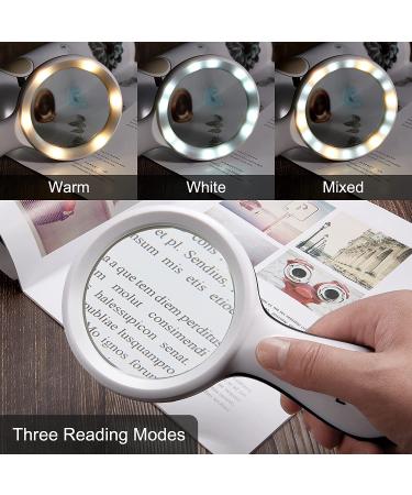 MOJINO 10X Lighted Handheld Reading Magnifier with 18 LED Lights - Ideal for Seniors, Kids, Macular Degeneration - Perfect for Reading, Inspection, Coins, Jewelry - White - Buy Online on GoSupps.com