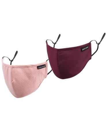 Austin House - 2 Face Mask Set Reusable Breathable with Inside Pocket for 3 Layer Protection in Merlot & Pink/White 2 mask Set 1 count (Pack of 2) Merlot & Pink/White