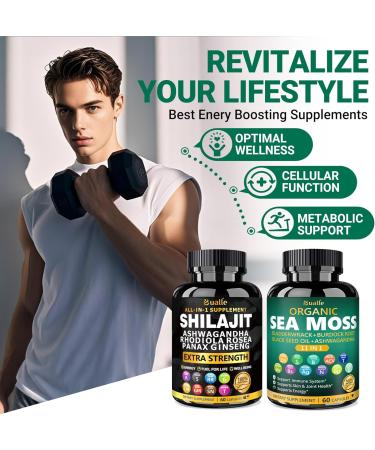 Bualle Organic Sea Moss for Women & Shilajit for Men,Ashwagandha Supplement with Black Seed Oil, Maca & Ginger, Supports Daily Wellness, Skin & Energy 120 Vegan Capsules Organic Herbal Complex 120 Count (Pack of 1) Sea Mo  - Buy Online on GoSupps.com