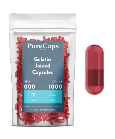 PureCaps USA - Size 000 Empty Red Gelatin Pill Capsules - Fast Dissolving and Easily Digestible - Preservative Free with Natural Ingredients - (1 000 Joined Capsules)