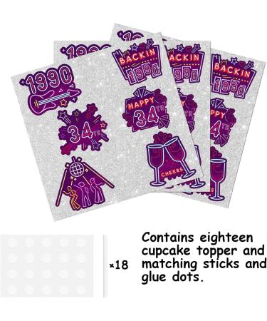 18pcs Purple Glitter Disco Ball Guitar Dessert Cupcake Topper Cheer to Let s Glow Crazy Backing 1990 Retro 80s 90s Hip Hop Disco Theme Decor Supplies Happy 34th Birthday Party Decorations - Buy Online on GoSupps.com