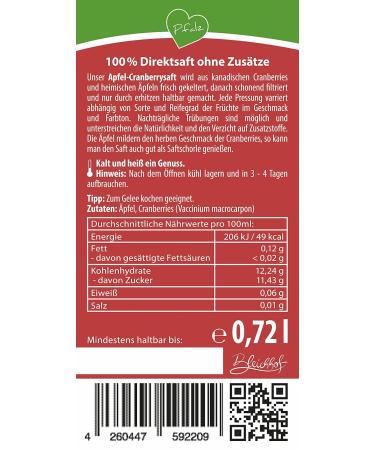 Bleichhof Apple-Cranberry Direct Juice - 100% Vegan No Added Sugar 6-Pack (6x 0.72L) - Order Internationally - Buy Online on GoSupps.com
