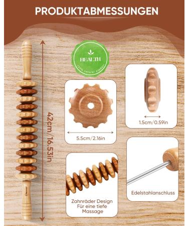 Natural Wood Massage Roller with Handle | Anti-Cellulite Maderotherapy Device for Legs & Neck - Buy Online on GoSupps.com
