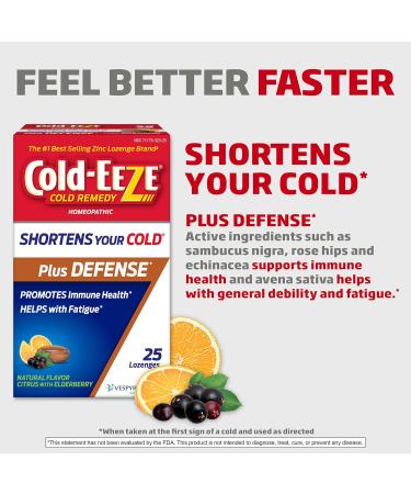 Cold-Eeze Plus Defense Natural Citrus with Elderberry Zinc Lozenges Reduces Duration of The Common Cold Sambucus Nigra Echinacea and Rose Hips 25 Ct Pack of 2 - Buy Online on GoSupps.com