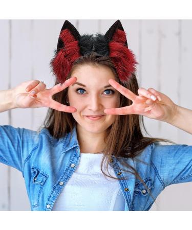 Furry Fox Wolf Cat Ears Headwear for Cosplay Party - Red Black - Buy Online on GoSupps.com