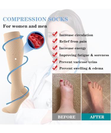 6 Pairs Compression Socks for Men & Women | 20-30 mmHg Knee High Support for Running Cycling Hiking & Medical - Black & Khaki L-XL - Buy Online on GoSupps.com