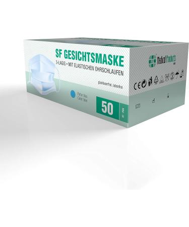Buy SF Mundschafts 50-Pack Medical Surgical Masks - EN 14683 Certified 3-Layer Disposable Face Masks for Mouth & Nose Protection - Buy Online on GoSupps.com
