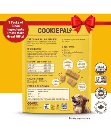 Cookie PAL Dog Treats Peanut Butter Human Grade Organic Dog Treats for Large Dogs and Small Crunchy Dog Training Treats Puppy Treats 300g (Pk of 3) Peanut Butter 300 g (Pack of 3) - Buy Online on GoSupps.com