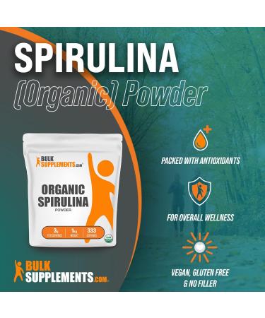 BulkSupplements Organic Spirulina Powder - Superfood Green Powder - 3g per Serving - 1kg (2.2 lbs) Pack - Buy Online on GoSupps.com
