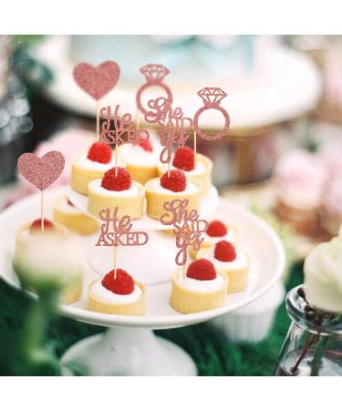 Unimall 48PC Rose Gold Glitter Cupcake Toppers | Diamond Ring & Heart Cake Picks for Weddings Engagements & Bachelorette Parties - Multi-Color Decorations - Buy Online on GoSupps.com