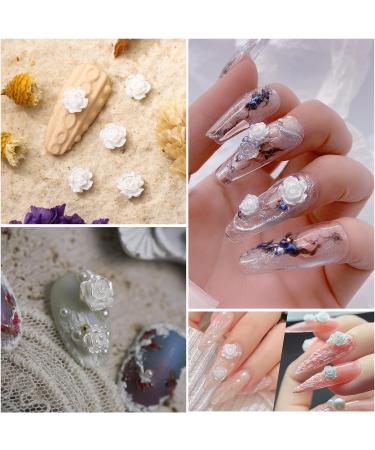 3D Flower Nail Charms 200 Pcs White Acrylic Camellia Rose Flower Nail Art Charms Nail Rhinestones Gems Nail Accessories for DIY Nail Art Design Jewelry Making (White) - Buy Online on GoSupps.com