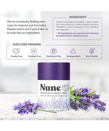 Nune Multi-Purpose Cleaner Refills - Non-Toxic All Purpose Cleaning Tablets (6 Pack) - 144 fl oz Total - Effective for Shower Counter Floor & Furniture - Lavender Fragrance - Buy Online on GoSupps.com