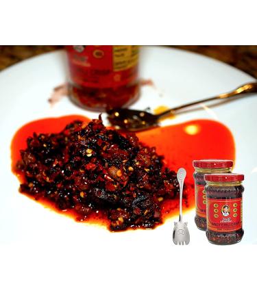 Lao Gan Ma Spicy Chili Crisp - Chinese Chili Oil Hot Sauce with Roasted Pepper Flakes - 7.41oz (2 pack) + Bonus Spork - 210g - Buy Online on GoSupps.com
