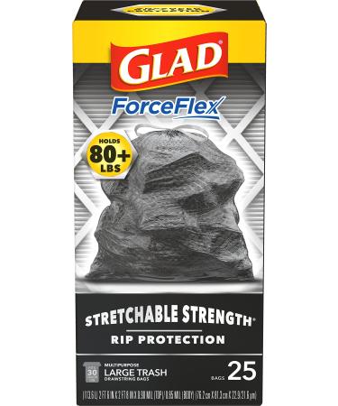 Glad ForceFlexPlus Black Large Drawstring Trash Bags, 30 Gal, 25 Ct (Package May Vary) 25 Count (Pack of 1) Standard Packaging