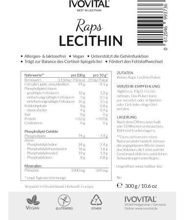 Buy IVOVITAL Pure Rapeseed Lecithin Powder (300g) - Additive-Free Lecithin for Optimal Health | International Shipping - Buy Online on GoSupps.com