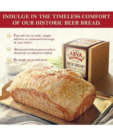 Arva Beer Bread Mix - Just add Beer Carbonated Drink Or Soda (500g) Beer Bread Kit - Ready in 45 Minutes - Gourmet Cheddar & Chives Beer Bread Mixes - No Yeast Easy Baking Batter Dough - Buy Online on GoSupps.com