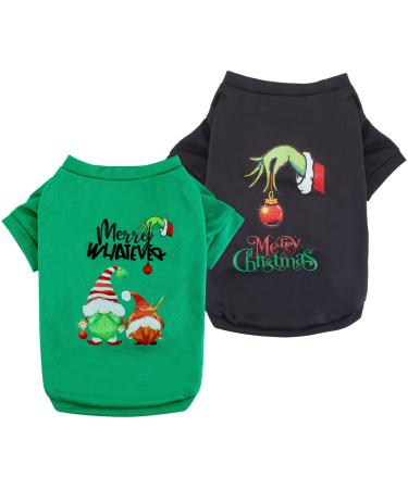 Dog Christmas shirts-Funny dwarf prints dog t-shirt puppy clothing for small dogs (XS green + black) X-Small green/black