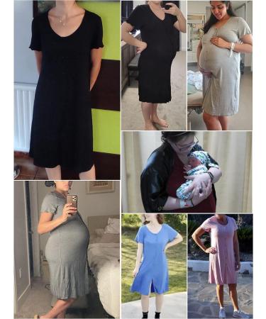 Lovasy Women's Button Down Maternity Nightdress with Pockets - Soft Nighties for Nursing Labor - Black S - Buy Online on GoSupps.com