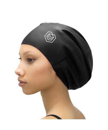 SOUL CAP  Large Swimming Cap for Long Hair - Designed for Long Hair, Dreadlocks, Weaves, Hair Extensions, Braids, Curls & Afros - Women & Men - Silicone X-Large Black