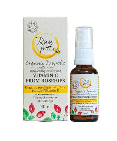RAW POT - Organic Propolis with Vitamin C from ROSEHIPS Throat Spray - Alcohol-Free 100% Pure Raw Bee Propolis Extract Spray | Sore Throat Immunity Support Supplement | Kids & Adults (30ml) PROPOLIS + VIT C