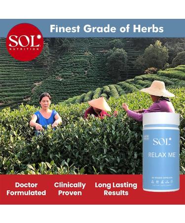 Sol Nutrition Relax Me - Natural Calming Relief for Stress Tension & Worry - 15x More Effective - Support Mood Relax The Mind & Body - Supplements for Adults - Non-Drowsy - 60 Vegetarian Capsules - Buy Online on GoSupps.com