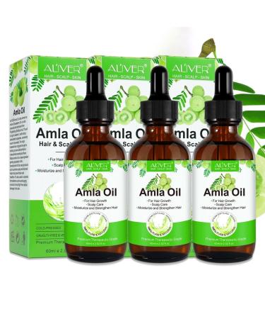 p-beauty Amla Hair Oil for Intense Hair Growth - Fights Dandruff and Hair Loss - Cold-Pressed - Organic and Vegan - Vitamin C - Amino Acid - 3 x 60 ml