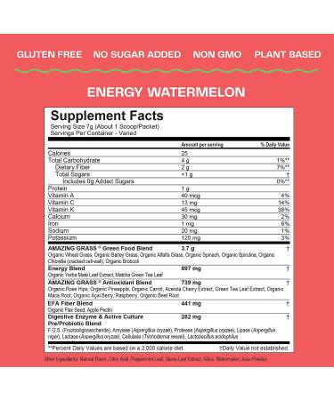 Amazing Grass Green Superfood Energy - Watermelon 7.4 oz | Natural Energy Boost - Buy Online on GoSupps.com