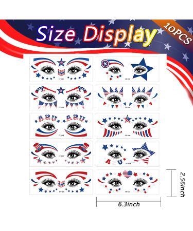 4th of July Temporary Tattoos - American Flag Design Face & Body Art Decorations - Patriotic Theme Party Supplies - 10 Sheets - Buy Online on GoSupps.com