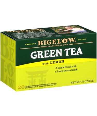 Bigelow Green Tea with Lemon, Caffeinated, 20 Count (Pack of 6), 120 Total Tea Bags Lemon 20 Count (Pack of 6)