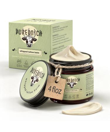 Pureonica Face & Body Cream Deep Moisturizing Cream with Grass-Fed Tallow & Raw Honey Natural Anti-Aging Moisturizer for Dry Sensitive Skin 4 fl.oz